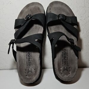 Mephisto Hannel Black Leather Sandals, Size 38 (9)